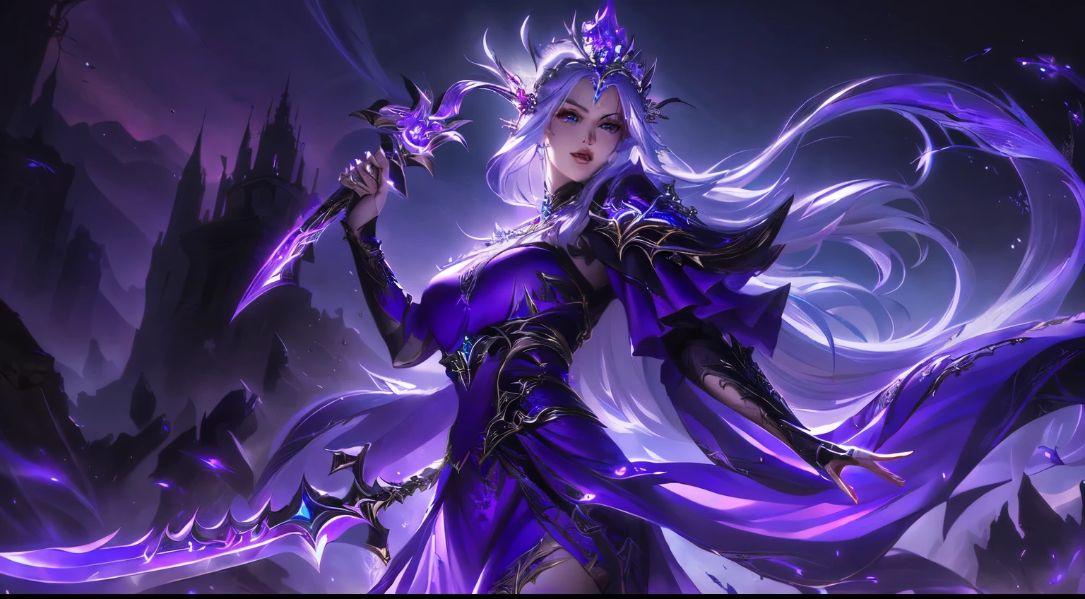 arafed female in a purple dress with a sword in her hand, lolth, 8 k hd wallpaperjpeg artifact, 8k hd wallpaperjpeg artifact, lineage 2 revolution style, from lineage 2, aion, shadowbringers cinematic, final fantasy xiv: endwalker, dark elf princess, wlop and artgerm