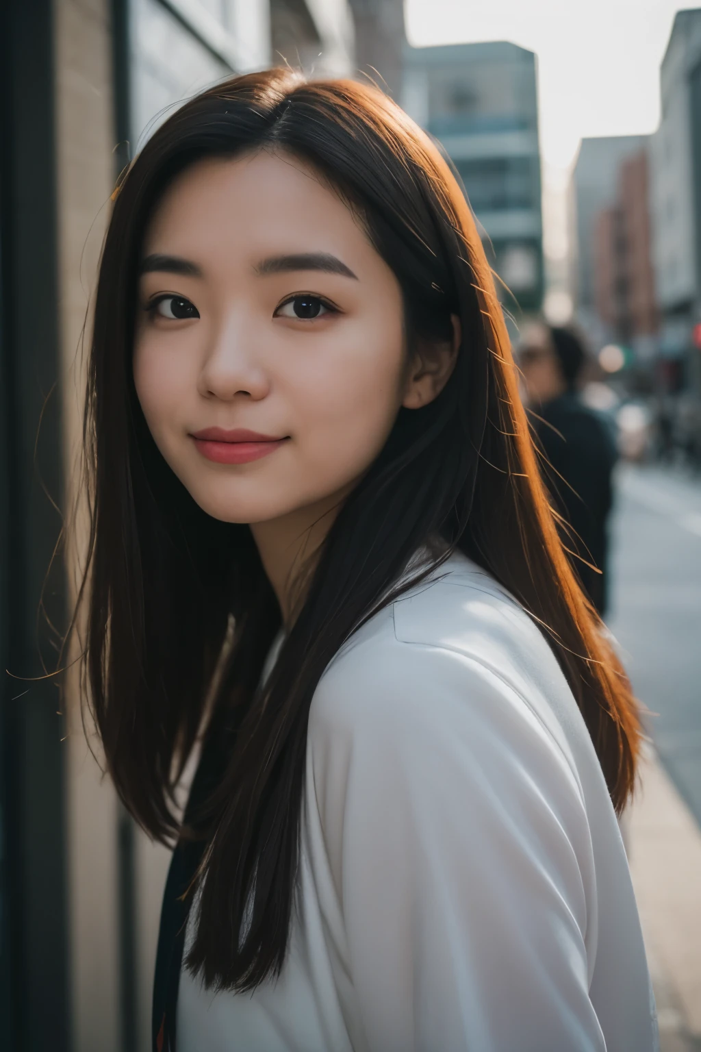 Close-up of a confident and supportive friend in a modern urban setting, Shot with Canon 5D Mark IV camera, Use f-stop/1.8, ISO 400, Shutter speed is 1/200th of a second. The color temperature of this photo is warm, The subject&#39;s face is softened, Natural light gives skin a soft glow. This article highlights the author&#39;s expression of trust and encouragement, Focus on their eyes which reflect wisdom and compassion. The overall mood of the photo is inspiring，Full of power, Conveys a strong emotional connection and unwavering support.