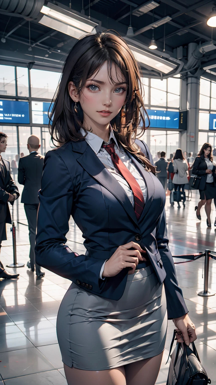 {{Mature Woman, White people}}, View your viewers, Hazel Eyes, Very detailed, Medium chest, Brown Hair, airport, flight attendant, uniform, Blue blazer, Blue tie, Blue Skirt, Midi Skirt, Pencil Skirt, Blue High Heels, Happy, 最high quality, high quality, Very detailed anime screencap, {{{{Crowded, Multiple Girls, Thousands of sisters, Millions of sisters,Billions of Sisters, clone, Doppelganger, Matching outfits, Matching hairstyle}}}}, whole body