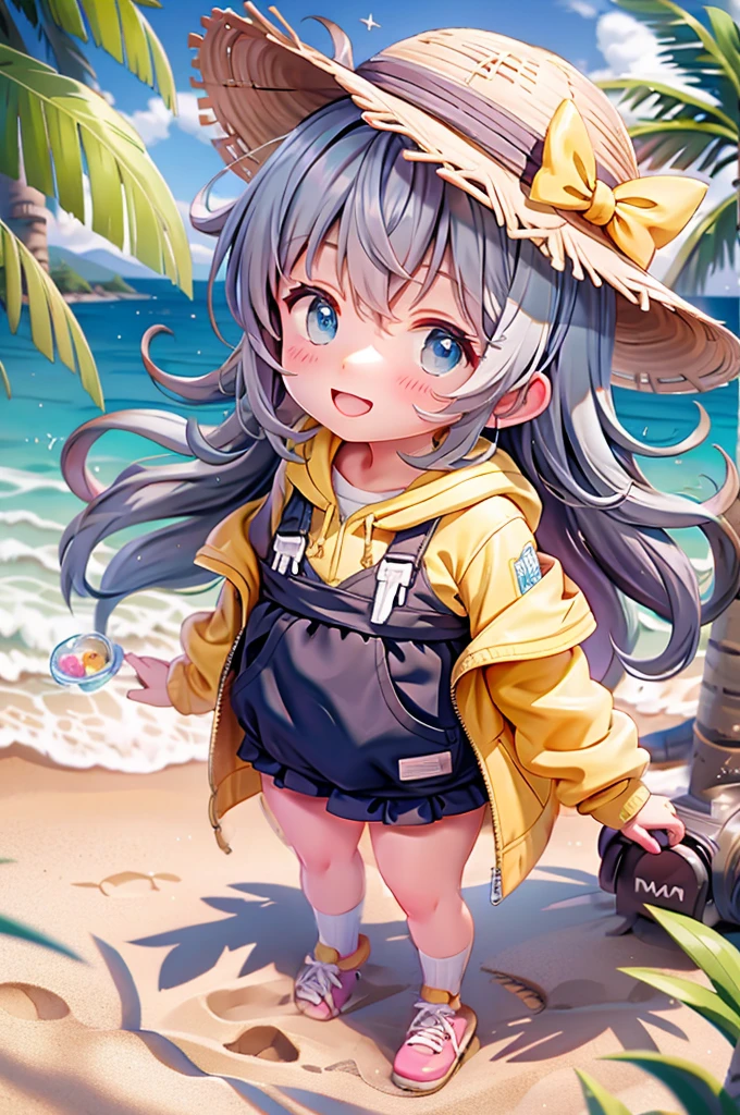 Follow Us, Yuki mandarin orange, (Brown eyes:1.5), Brown Hair, hair ornaments, hair scrunchie, Long Hair, (Flat Chest:1.2),happy smile, smile, Open your mouth,
Open your mouth,School Swimsuit,Straw hat,Holding a swim ring in both hands,True Summer,Palm tree,Are standing　　　　　　　　　　　　　　　　　break looking at viewer, whole body, 　　　　　　　　break outdoors, Sandy Beach,Beach,　　　　　　　　　　 break (masterpiece:1.2), Highest quality, High resolution, unity 8k wallpaper, (shape:0.8), (Beautiful and beautiful eyes:1.6), Highly detailed face, Perfect lighting, Extremely detailed CG, (Perfect hands, Perfect Anatomy),