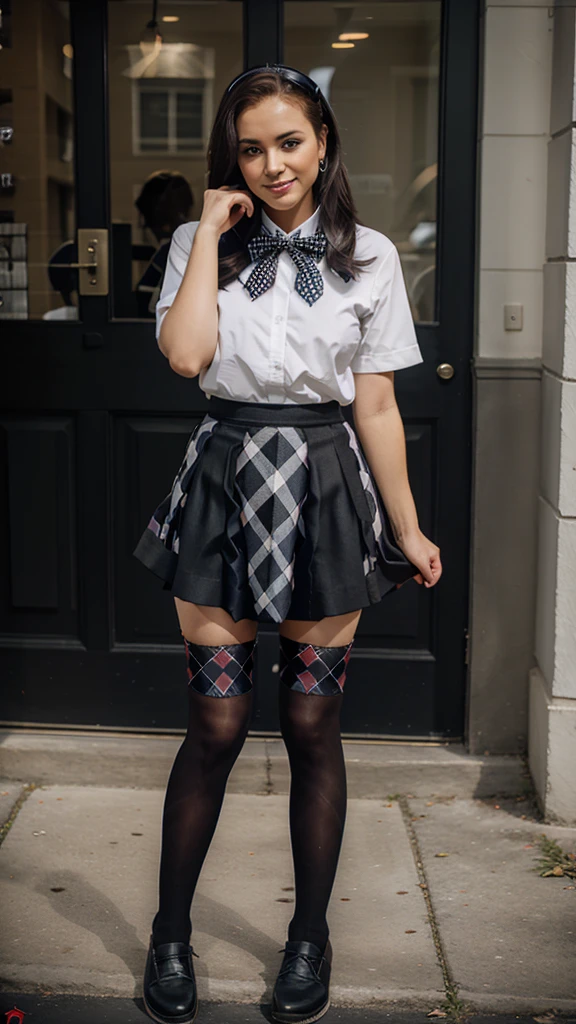 black pantyhose, skirt, (argyle legwear:1.3), argyle