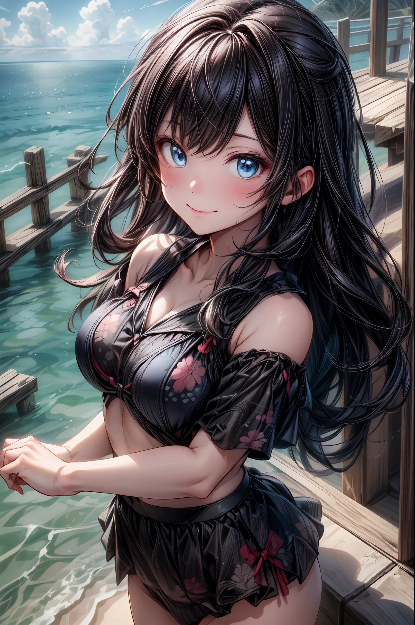 masterpiece, best quality, extremely detailed CG unity 8k wallpaper, Sandy Beach、Ride on a floating ring、Bikini Skirt, pink swimsuit、 Golden Ratio、 sunny, blue sky, Outdoor, 斬新なデザインのSwimwear, 色とりどりのSwimwear, Polka dot pattern, Floral,(Tabletop.Highest quality).(Cowboy Shot). (Amazingly detailed CG paintings),(Perfect Image)、smile, smile, Comic Strip, ((Two Girls)), Detailed face、Perfect Face.Delicate face、Textured skin、Colorful hair colors, Cat ear girl、((Beautiful Blue Eyes)).Delicate and beautiful eyes、The eyes are detailed、Reflective Eyes、Watery eye、smile.(Gazing at the audience:1.3).(My face got a little red:0.8)、8k wallpaper、(((Cowboy Shot)))、reflected light、Attention to detail、Complex、Delicate background、Textured skin、Detailed skin、Swimwear, ((カラフルなSwimwear)), リアリスティックなSwimwear, 質感のあるSwimwear, 超高精細なSwimwear, ((Realistic Ocean)), ribbon, Floral, Aloha pattern, One Shoulder, カラフルなSwimwear, クリスタルなSwimwear, Lens flare