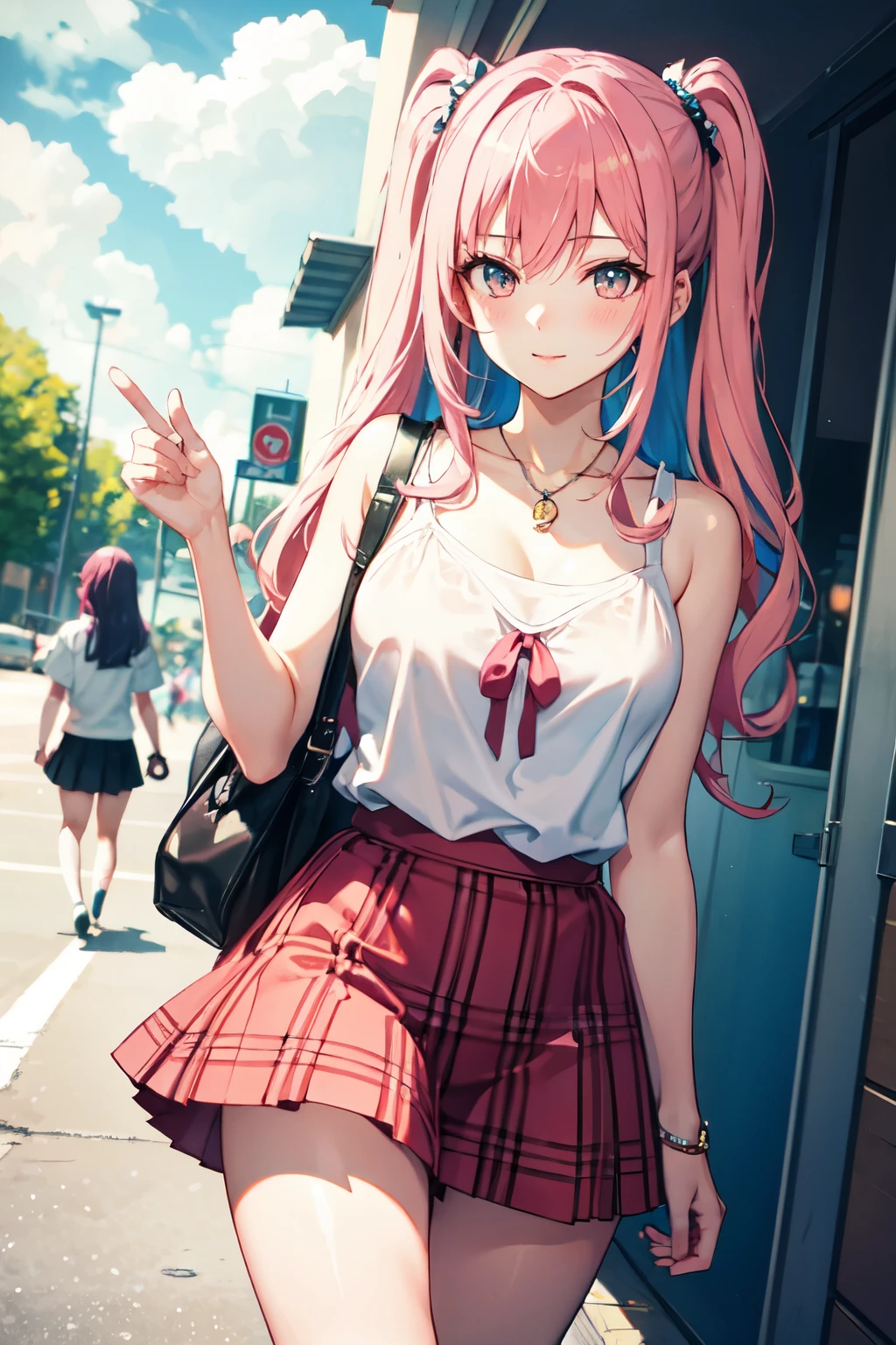 high school girl,Summer clothes,Lewd,Pink Hair,Going home