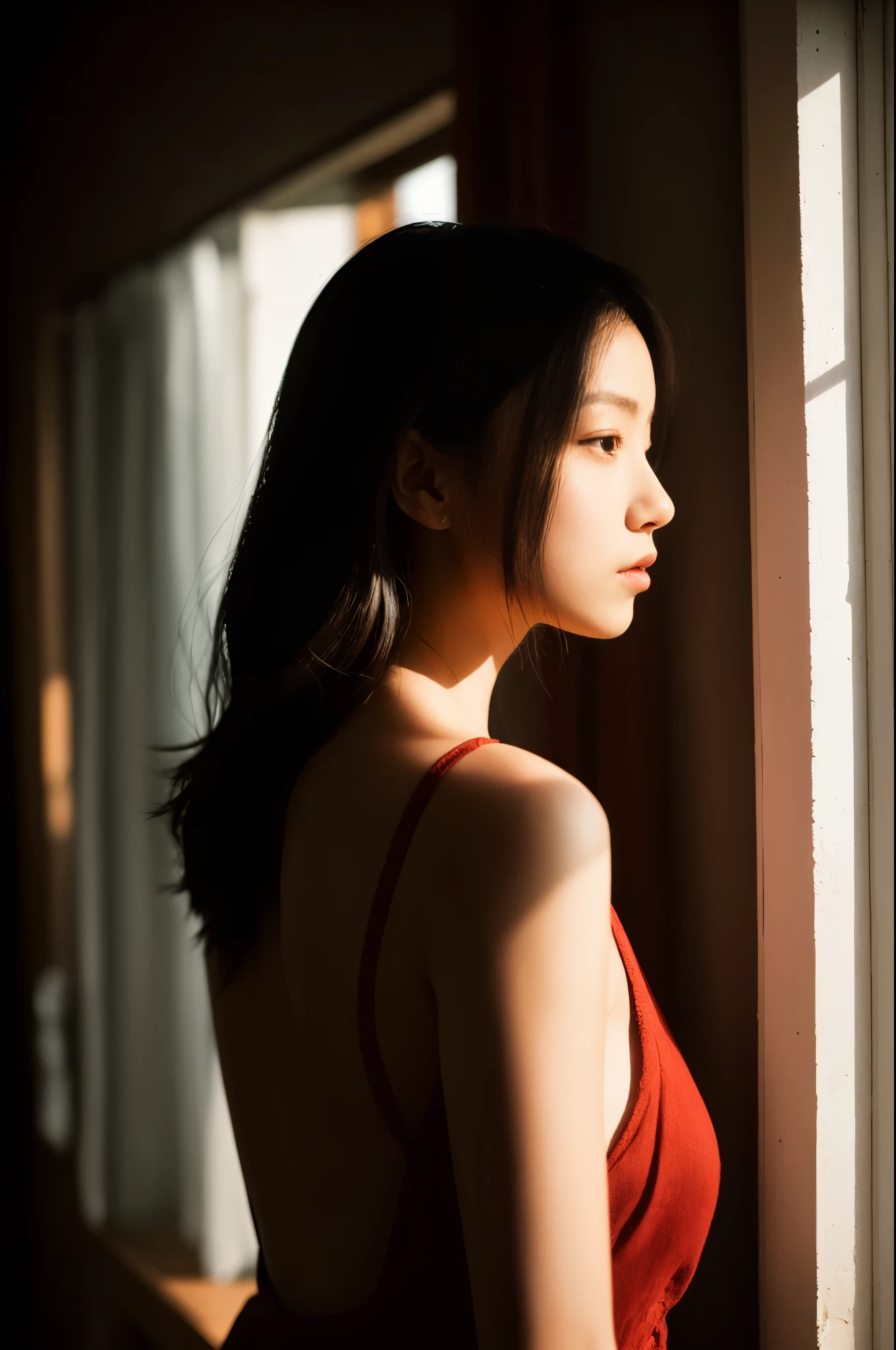 A woman whose silhouette is visible in the backlight