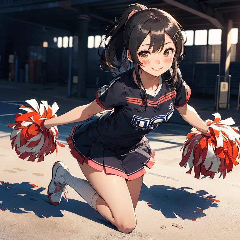 oyashio,hairclip,ponytail,
,(masterpiece:1.4),(best quality:1.4), (amazing), (great illustration:1.4), (ultra-detailed:1.4), (art CG, 8K),
(blush:1.4),(smile:1.4),(cheerleader:1.2),1girl,solo,(full body:1.4),