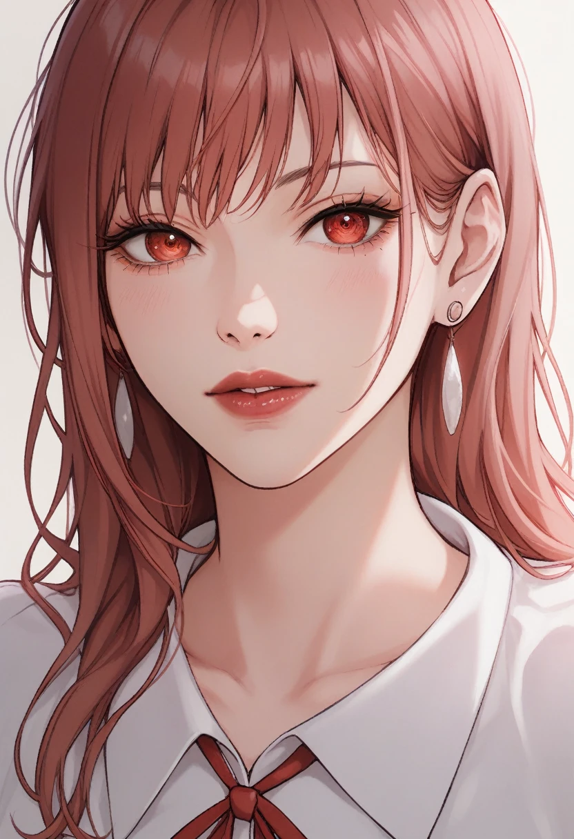 (masterpiece, best quality: 1.2), yoru\(chainsaw man\),(very detailed face, real image, realistic skin, realistic body, intricate details), (solo, upper body) red lipstick
serious, looking at the viewer, red eyes, , pinaforee dress, shirt, neck ribbon, close-up,jhumka earrings,big jhumka earrings ,long jhumka earrings