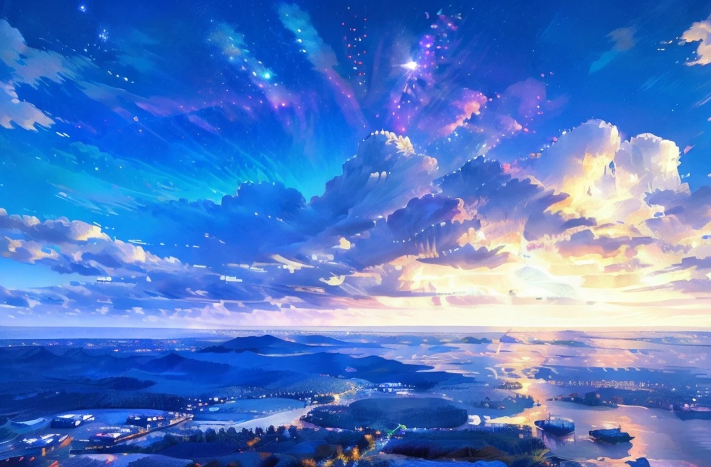 skyline, night sky, extremely great render, best render, best detail, wonderful, colorful, 4k resolution, best resolution, universe, stars, landscape, scenery art, night, dark