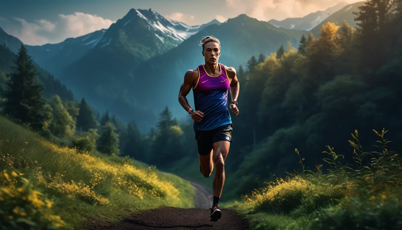 cinematographic composition,athlete mood,8k, high resolution, photorealist,vibrant colors, nature, dark colors
