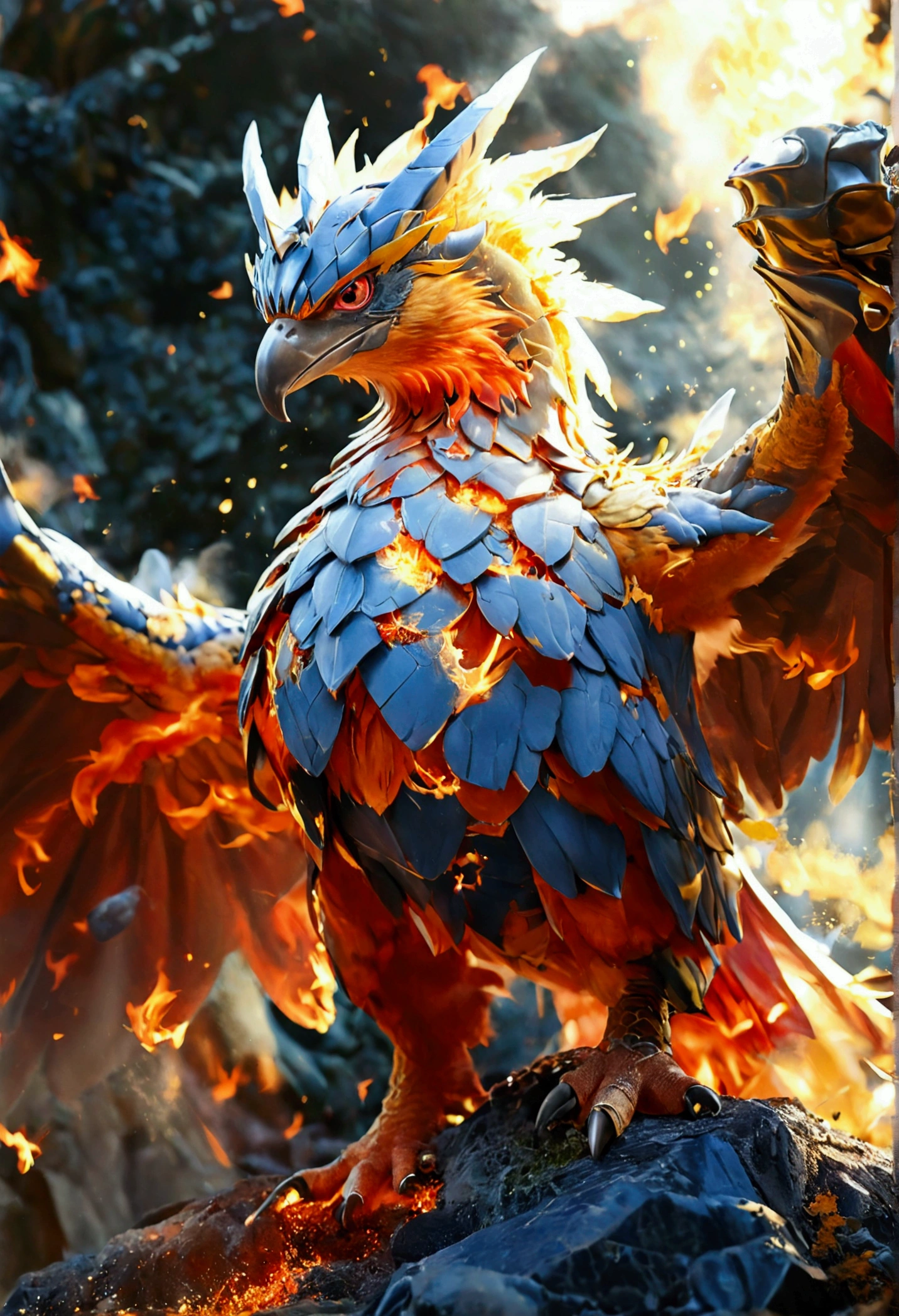 William 1er Empereur de l'empire du soleil, porte une armure dorée, à pour pokémon le phénix légendaire Oh-Ho, est entouré de flammes, son armure est sertie de pierres précieuses rouge sang, et il porte l'épée Brisingr avec sa lame de rubis