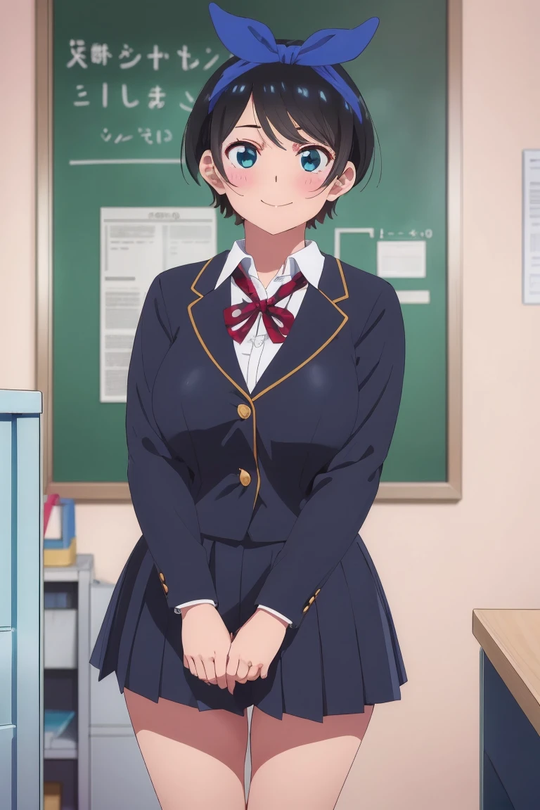 (((Pixel Perfect, Perfect in every detail,nsfw))), alone, One girl, Ruka Sarashina, Blue Ribbon, big , (school uniform), View your viewers, smile, In the room,  Are standing