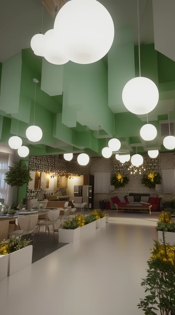 there are many lights hanging from the ceiling in a room, rendered in enscape, rendered in vray, in style of 3d render, vray rendered, enscape render, rendered in povray, detailed render, render in vray, 3d render, rendered in v-ray, 3 d render, rendered in 3 dsmax, final render