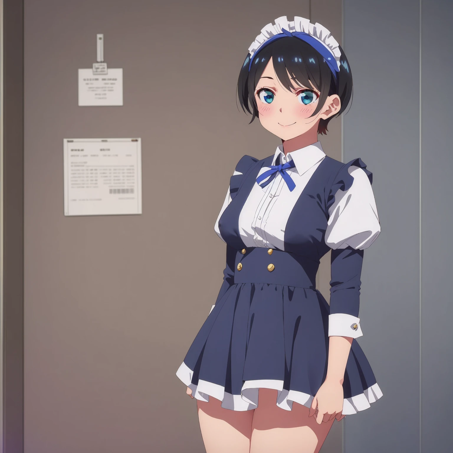 (((Pixel Perfect, Perfect in every detail,nsfw))), alone, One girl, Ruka Sarashina, Blue Ribbon, big , (maid), View your viewers, smile, In the room, Are standing