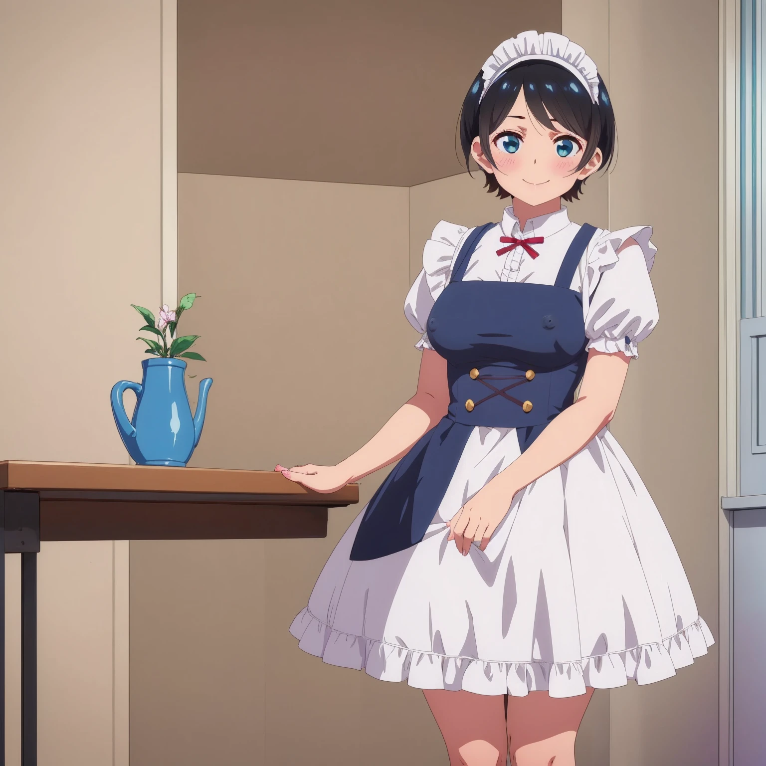 (((Pixel Perfect, Perfect in every detail,nsfw))), alone, One girl, Ruka Sarashina, Blue Ribbon, big , (maid), View your viewers, smile, In the room, Are standing