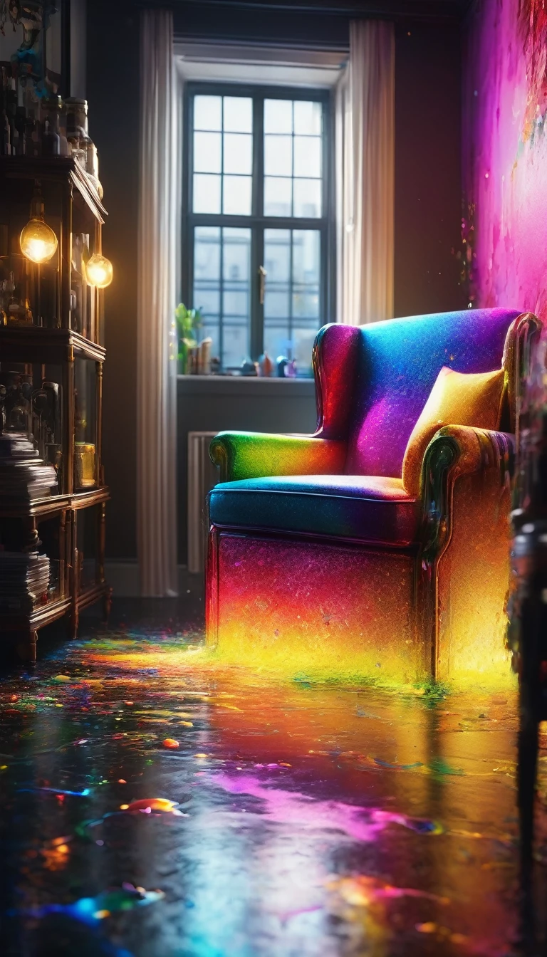(a paint can dripping paint,paint splash,apartment interior,tyndall effect,photorealistic,cinematic lighting,high contrast,dramatic lighting,moody atmosphere,hyper detailed,4k,8k,highres,masterpiece:1.2,ultra-detailed,realistic,photo-realistic:1.37,intricate details,volumetric lighting,cinematic composition,dynamic angle,dramatic shadows,vibrant colors,chiaroscuro,studio lighting,physically-based rendering,extreme detail description,professional,vivid colors,bokeh)