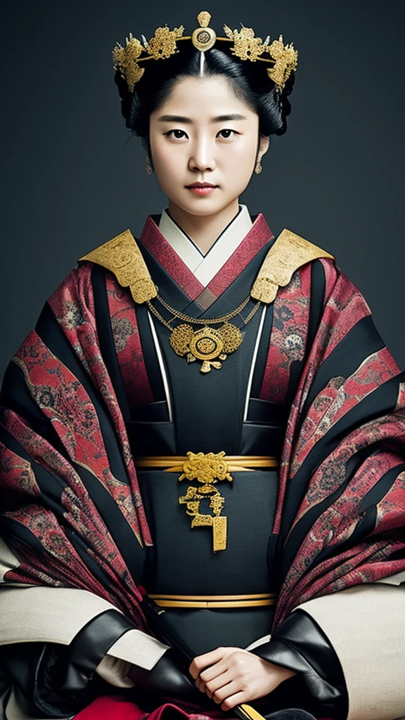 A powerful and ambitious feudal lord in Japan&#39;Sengoku period、Detailed illustration of Oda Nobunaga。He is wearing traditional samurai armor.、It has an intricate design and an intimidating appearance.。Armor and helmet、cheek、Body decorated with traditional Japanese motifs.。He has a sword、His facial expression、It captures the intensity and determination that made him legendary for his strength and tactical genius.。.。The background features a battlefield and a castle..、it is、Symbolizes his role in many military campaigns and the unification of Japan。.。The scene is moving.、There is a historical atmosphere。