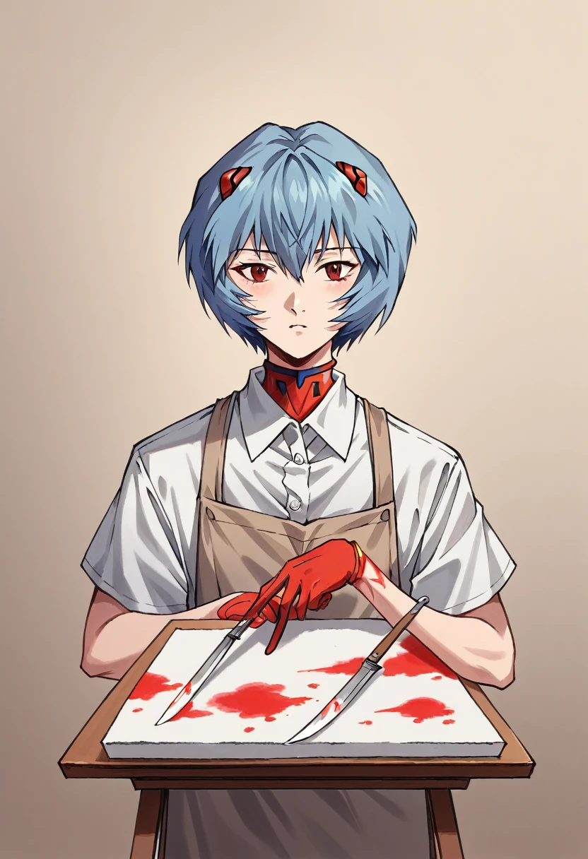 painting of a rei ayanami Evangelion with a red line on it, thick painting, smeared acrylic paint, very very coherent painting, unstirred paint, thick oil painting, mad painting, smudged paint, detailed paintings, paint smeared with palette knife, intense painting, thick paint visible, abstracted painterly techniques, inspired by Larry Zox