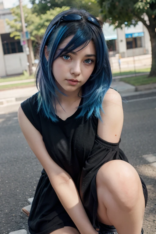 Character anime cute girl with color hair blue and color eyes black