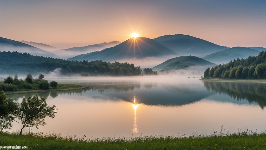 Misty morning scene of Lacu Rosu lake. Foggy summer sunrise in Harghita County, Romania, Europe.