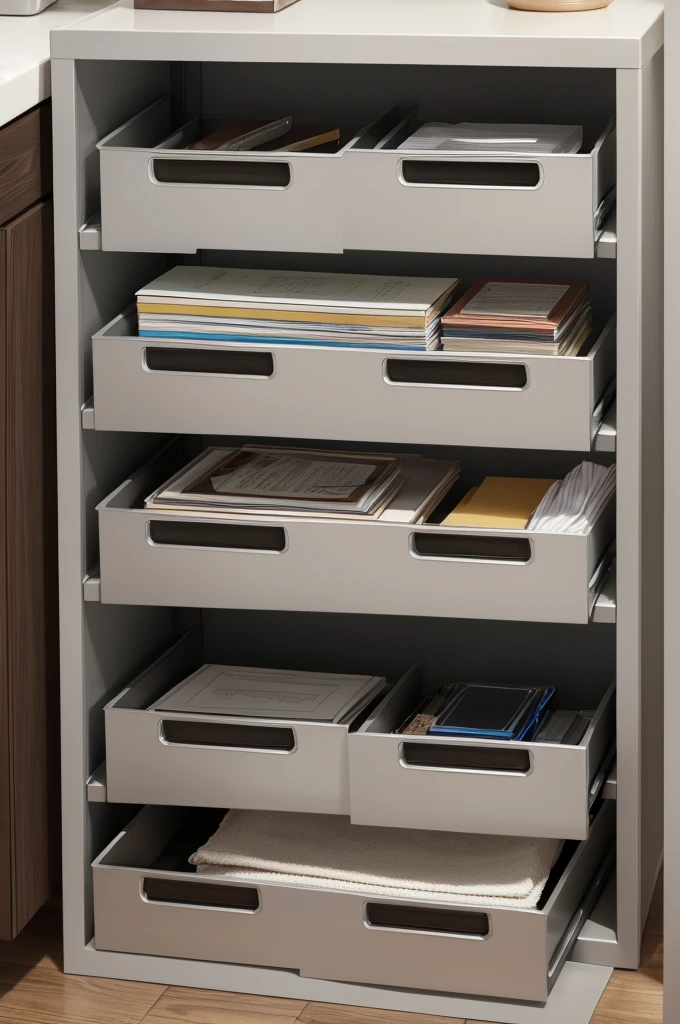 A metal cabinet with lists of the things in each drawer