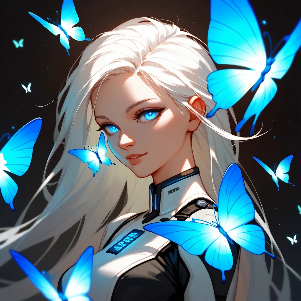 futurism, flock of butterflies glowing blue, (score_9,score_8_up,score_7_up,score_6_up,score_5_up,score_4_up)