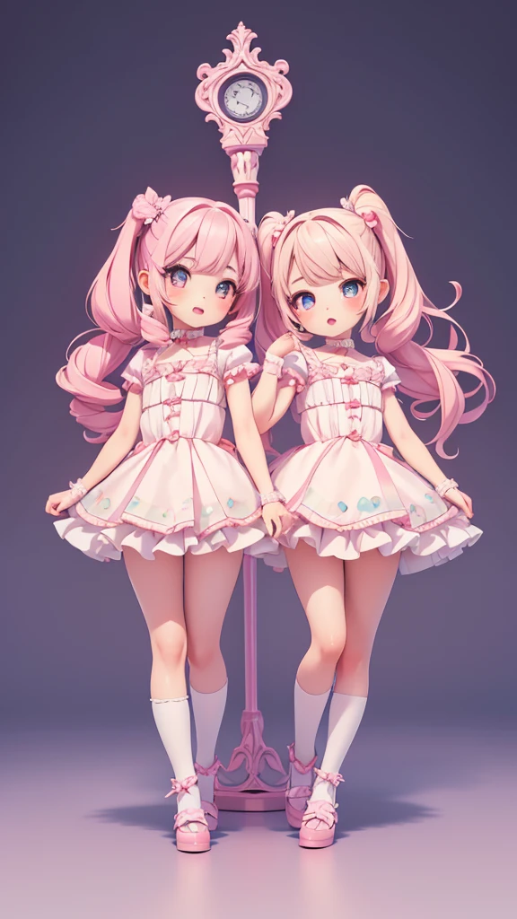 ((petite kawaii bishojo, 2girls)), ((kawaii  face)), ((kawaii cute eyes)), ((masterpiece)), ((best quality)), ((ultra detailed)), ((8k)), (depth), (crisp), (exquisite), ((highres)), ((high standard)), ((beautiful and aesthetic)), (super detailed skin), (perfect anatomy), (full body), (blush), (lipstick), (boyish)