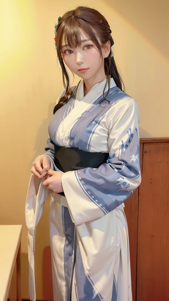 (Highest quality、8K、32k、masterpiece)、(masterpiece, Latest,Exceptional:1.2), anime, One Girl,Front hair,black_hair, 美しい8Kの目,Looking_in_audience,One person in,Are standing,((Very beautiful woman, Fuller lips, Japanese pintern kimono))、((Colorful Japanese kimono)))、(((Medium Shot)))、blunt bungs、(High resolution)、Very beautiful face and eyes、1 Girl 、Round and small face、Tight waist、delicine body、(Highest quality high detail Rich skin details)、(Highest quality、8K、Oil paints:1.2)、Very detailed、(Realistic、Realistic:1.37)、Bright colors、(((blackhair)))、(((longhair)))、(((cowboy pictures)))、((( Inside  old Japanese house)))、(masterpiece, Highest quality, Highest quality, Official Art, beautifully、beautiful:1.2), (One Girl), Very detailedな,(Fractal Art:1.3),colorful,Most detailed,Sengoku period(High resolution)、Very beautiful face and eyes、1 Girl 、Round and small face、Tight waist、Delicine body、(Highest quality high detail Rich skin details)、(Highest quality、8K、Oil paints:1.2)、(Realistic、Realistic:1.37)、By Greg Rutkowski：Alphonse Mucha Ropp, pink lip