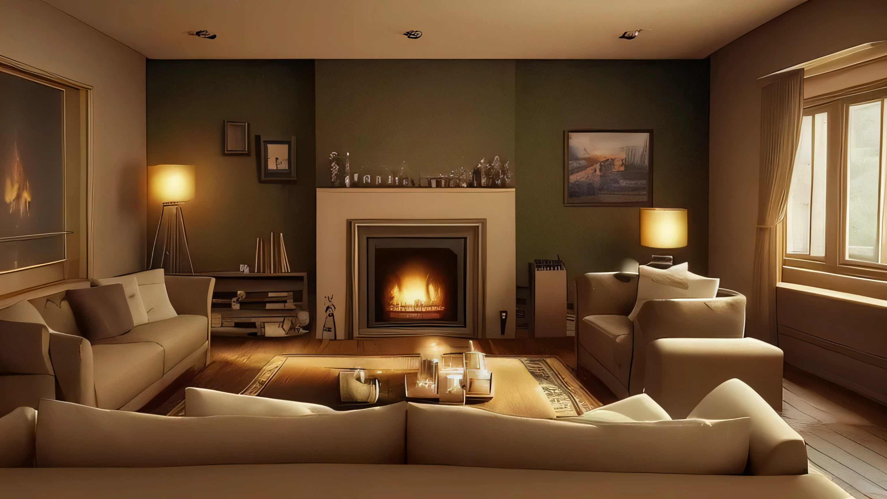 there is a living room with a couch and a fireplace, cozy living room background, cozy home background, relaxing concept art, warm living room, cozy environment, cozy wallpaper, anime background art, relaxing environment, cozy place, cozy living room, cozy and peaceful atmosphere, anime scenery concept art, interior background art, cozy atmospheric, cozy living room interior, anime background