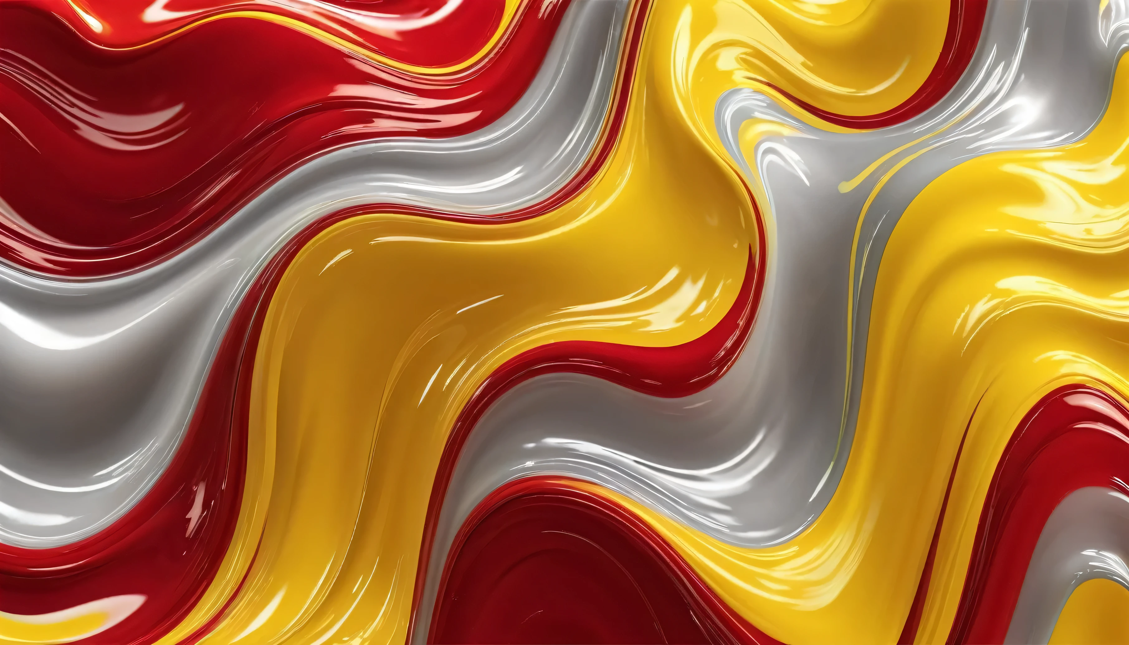 3d effect abstract background, red and yellow texture of transparent flowing liquid, yellow and silver background