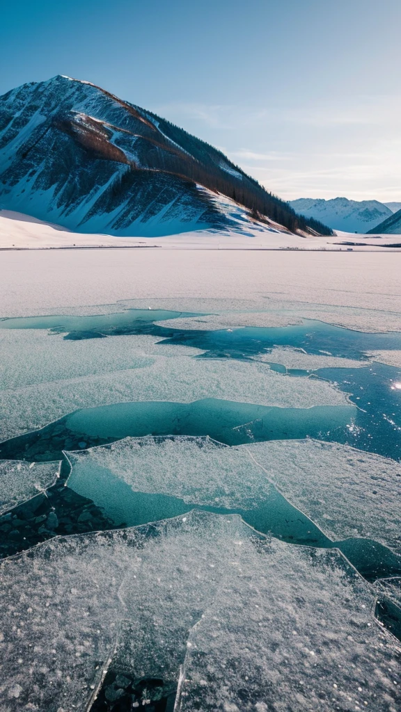 Dramatic zoom-in on the frozen landscape of Siberia
