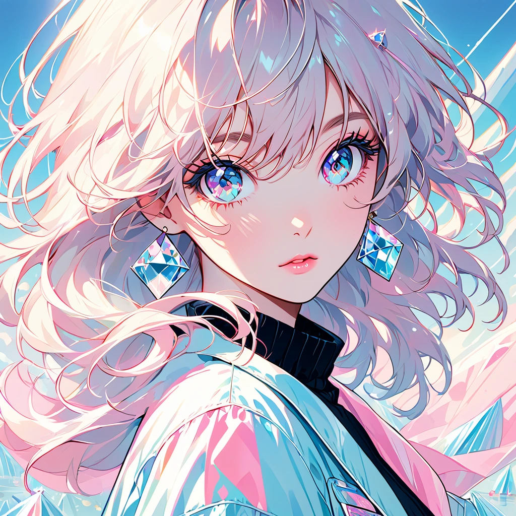 Eyes are diamonds"In pale colors,Like a 80's Jpop record jacket design.