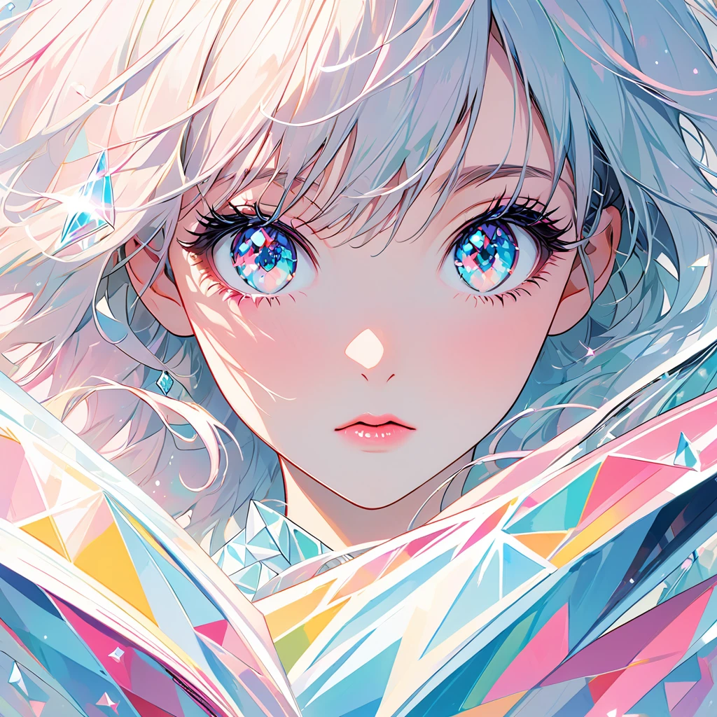 Eyes are diamonds"In pale colors,Like a 80's Jpop record jacket design.