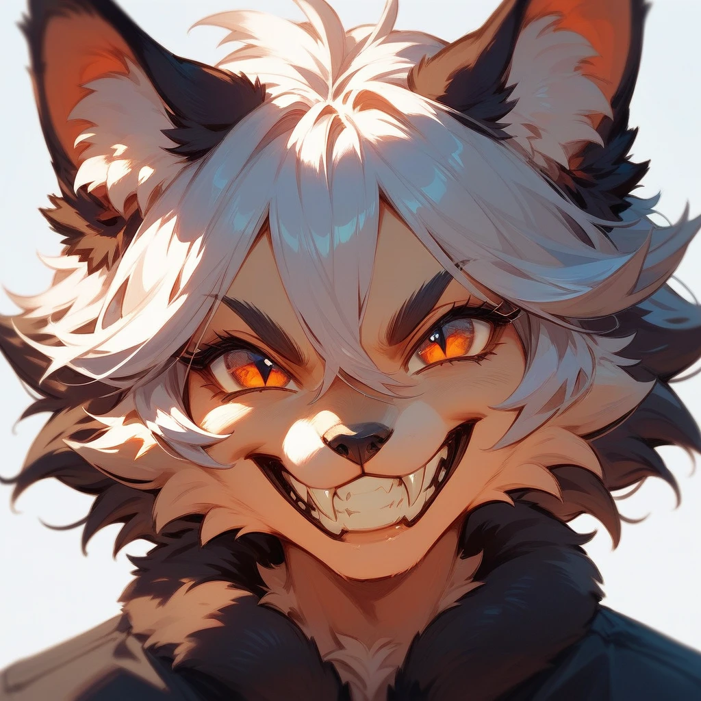 fanged grin eyes all over the place, fuzzy art style, (score_9,score_8_up,score_7_up,score_6_up,score_5_up,score_4_up)
