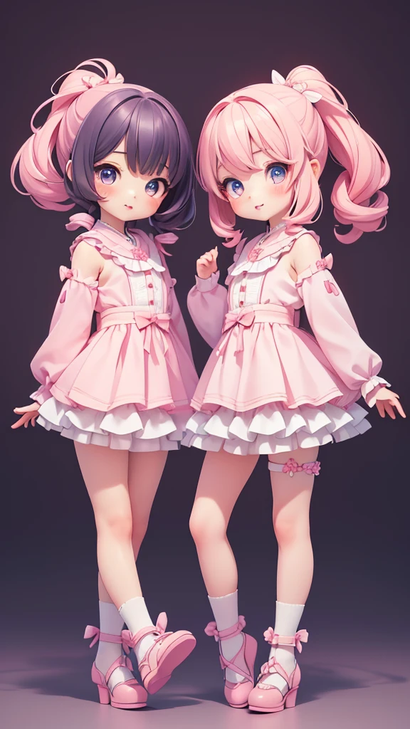 ((petite kawaii bishojo, 2girls)), ((kawaii  face)), ((kawaii cute eyes)), ((masterpiece)), ((best quality)), ((ultra detailed)), ((8k)), (depth), (crisp), (exquisite), ((highres)), ((high standard)), ((beautiful and aesthetic)), (super detailed skin), (perfect anatomy), (full body), (blush), (lipstick), (jk)