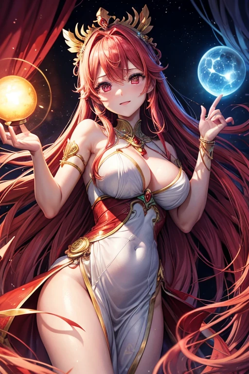 The goddess holds out her hands、A red light on the right、 With a blue light in his left hand、Asking which one to choose。 Anime Images