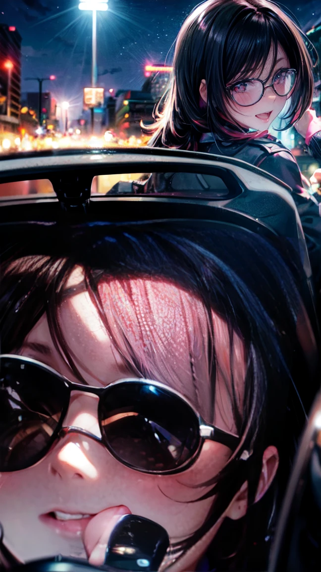 One Woman Car sex Big Butt Feeling face Inside the car at night Girls who love sex Happy face sunglasses Blushing and embarrassed Outdoor Exposure sports car Thong Climb on the hood of a car Camaro