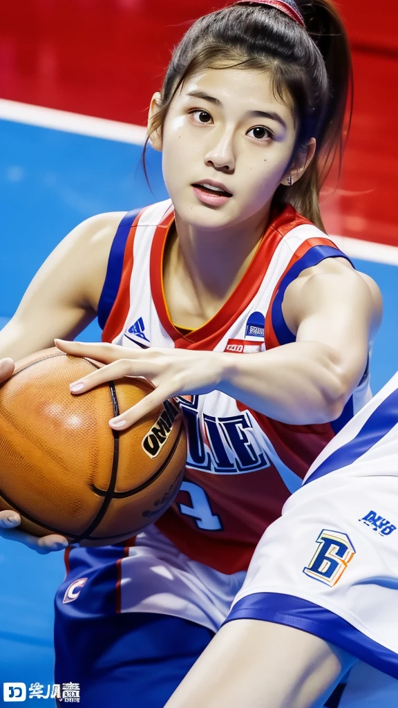 (masterpiece, very detailed, surreal, best quality, clear focus, realistic), alone, 1 woman, (ultra high resolution, 8K, 16,000:1.3), (whole body:1.3), very wide shot, (complete anatomy:1.3), perfect face, (detailed face, detailed eyes, detailed hand, detailed hand가락, perfect fingers, 5 fingers), (18-year-old Japanese idol but famous professional basketball player), She&#39;s on a famous team, (Wearing a cute team basketball uniform made of very thick leather with a very tight, colorful fit..:1.2), (Take off your uniform in the locker room:1.3), (very large breasts:1.3), slim waist, (Very beautiful and very cute but has a nice boyish face.:1.2), (bad girl:1), cool girl vibes, assembly, eyeliner, colored hair, (dynamic angle:1.3), (chest concentration), very slim but very muscular, shoulders are very broad, painful expression, 