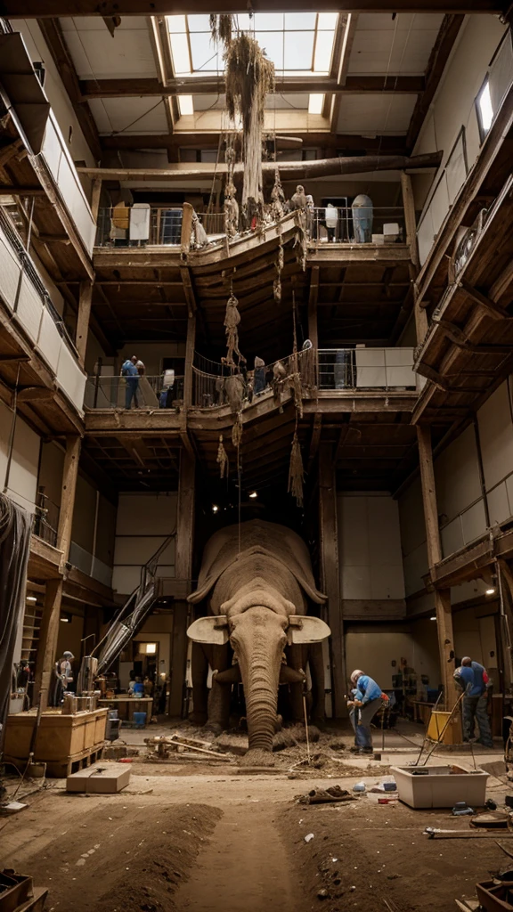 Scientists carefully excavating the mammoth carcass.