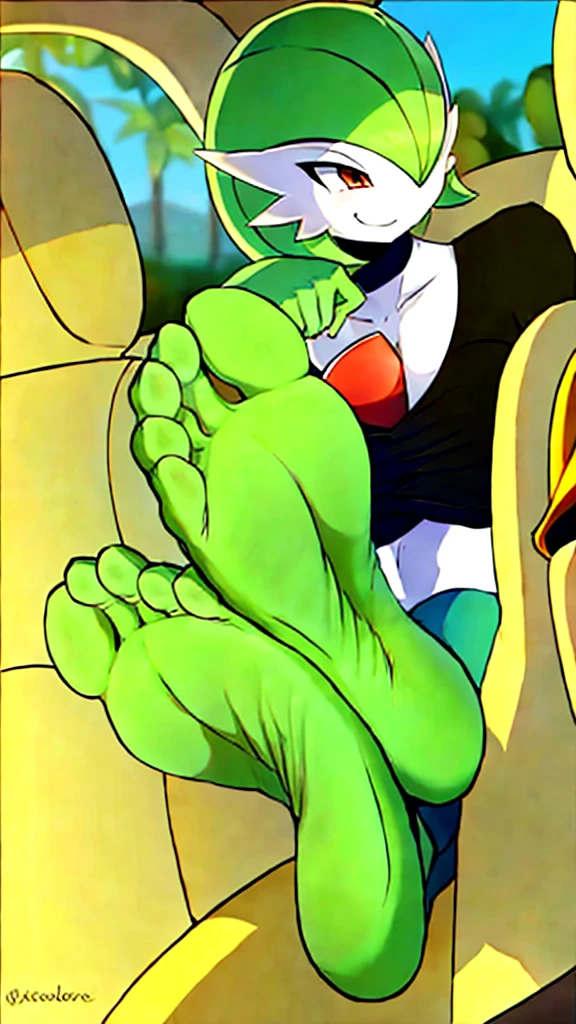 Soles, detailed soles, wrinkled soles, happy expression, Gardevoir,