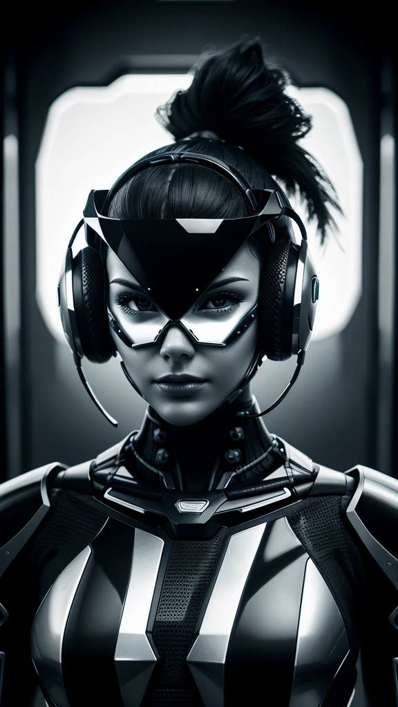 Cyber robot haf human haf humanoid high quality details contrasty sharpness details potrait