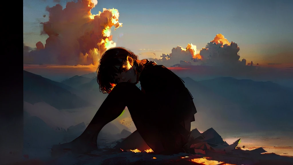 (RAW photo, best quality), (realistic, photo-realistic:1.3), extremely delicate and beautiful, Amazing, finely detail, masterpiece, ultra-detailed, highres,(best illustration), (best shadow),intricate,
A (sad:1.4) girl sit on the top of building,cloud,mist,fogy,
sharp focus, volumetric fog, 8k UHD, DSLR, high quality, (film grain:1.4), Fujifilm XT3,((entoptic patterns,multi-dimensional,multicolored)),