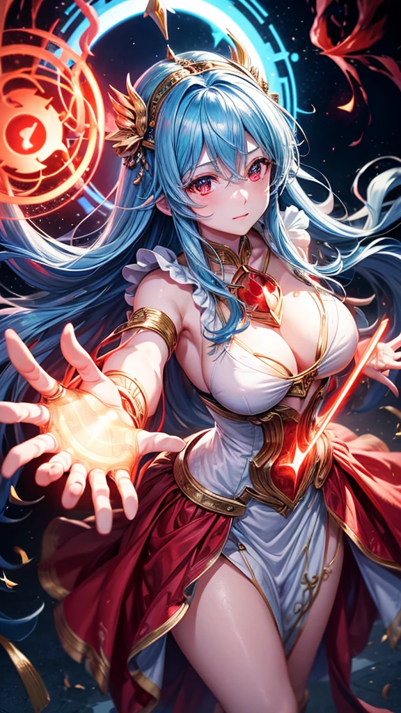 The goddess holds out her hands、A red light on the right、 With a blue light in his left hand、Asking which one to choose。 Anime Images