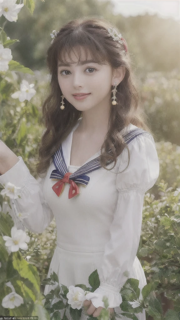 (Highly Detailed CG Unity 8K Wallpaper, masterpiece, Highest quality), (Exquisite lighting and shadows, A very dramatic picture, Cinema Lens Effects), (Sailor Moon: 1.4), Delicate facial features, Cute Smile, Star Eyes, ((Dark green hair)), Tight Top, White gloves, mini skirt, Dynamic pose, lying in the garden), (Blooming garden background) (Amazing details, Excellent lighting, Wide-angle), (Excellent rendering, I&#39;m so proud of my species),