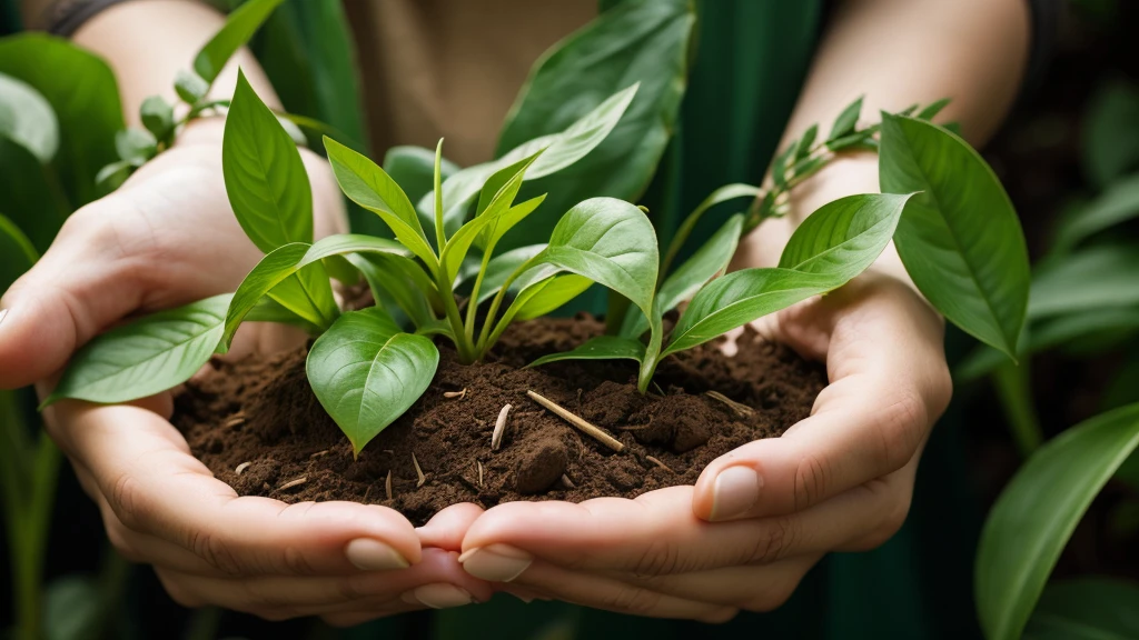 Plant in Hands. Ecology concept. Nature Background