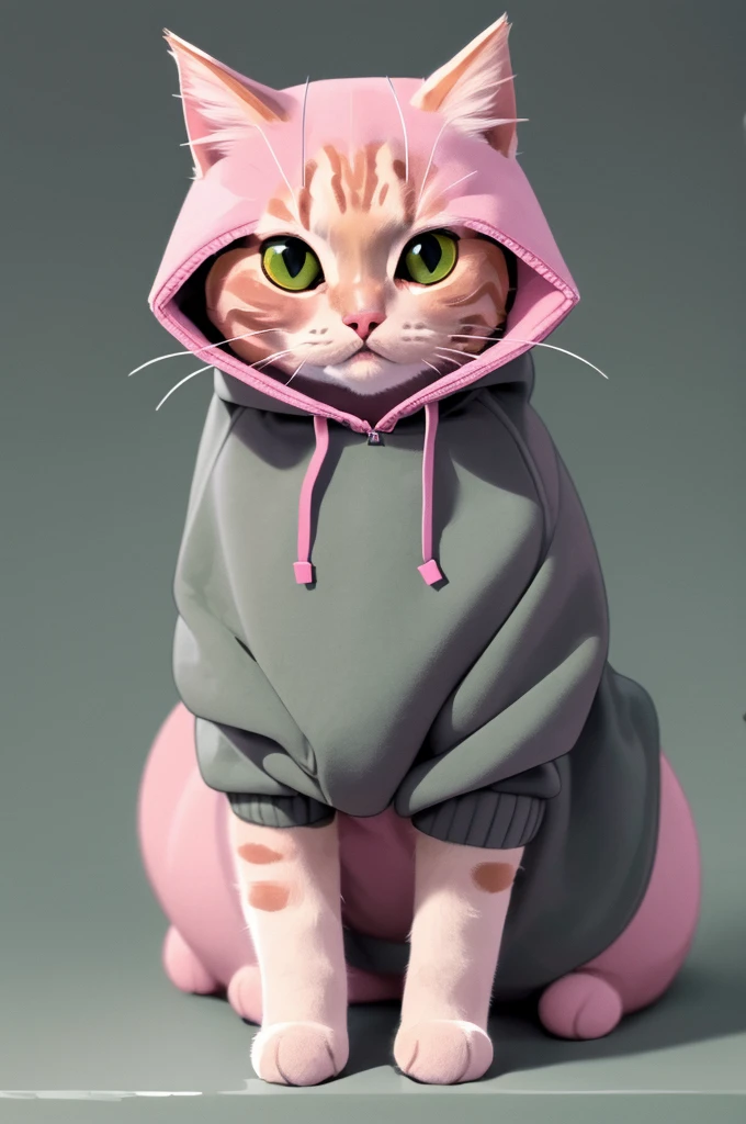 style by gentlecat, cat wearing a hooded sweater, Soft Pink, Sage Green, Charcoal || masterpiece, perfect quality, sharp focus, shallow depth of field, 8k