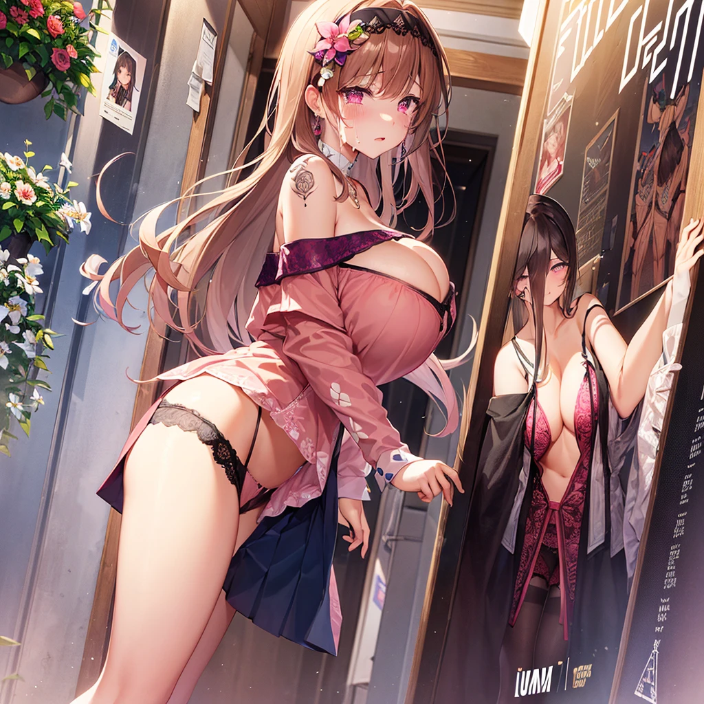 ((((Young male)))),(best quality),(Highest image quality),(highres),original,(Extremely uniform picture),(highly detailed),(best illustration),(an extremely delicate and beautiful),(Pink eyes),(hair flower),high heelss,headband,{{lited_ by self}},{{lingerie shop}},indoor,{{2girls}},,high heelss,nowing,hair flower,headband,masterpiece,best quality,official art,extremely detailed CG unity 8k wallpaper,long hair,((cleavage)),pink clothes,Small handbag,long eyelashes,(((silk stockings))),earring,((((Triangle underwear)))),(((gigantic breasts))),garden,dress_lift,(((((Beauty poster))))),((((Off shoulder skirt)))),forehead,shed tears,(((crying))),Pearl Necklace,Diamond Earrings,(((Long eyelashes))),(Flower tattoo)