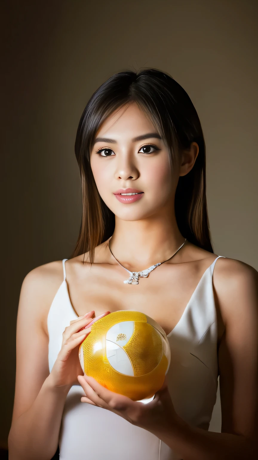 Best quality, masterpiece, high resolution, 8K Ultra HD, masterpiece, high resolution, 4k, 8k, (photorealistic: 1.2), (sharp focus), (highly detailed skin: 1.2),
one girl, cheongsam, hair ornament, necklace, jewelry, beautiful face, beautiful woman, (holding a beautiful shining ball in her palms with both hands clasped in front of her face), ((shining ball emitting beautiful light: 1.5)), (gazing at the ball: 1.5), (looking down), beautiful face illuminated by light, beautiful proportions, ample breasts, cowboy shot, milky way, double long exposure, movie still, (tyndall effect: 1.5), (dark studio: 1.5), rim lighting, two-tone lighting, 8k uhd, digital slr, soft lighting, volumetric lighting, candid, photography, bokeh,