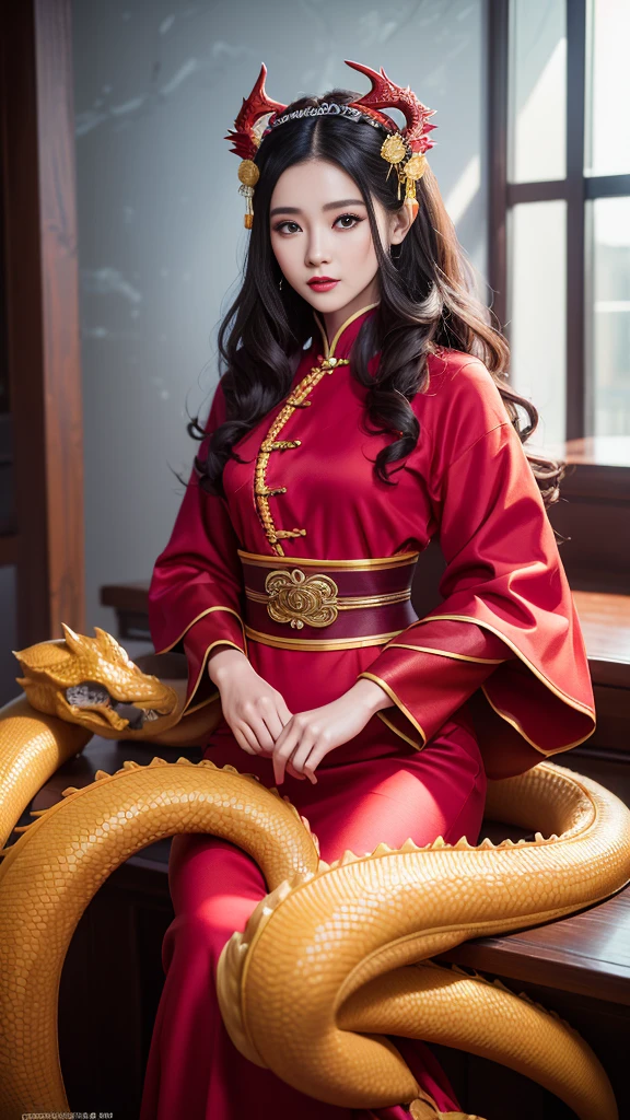 32K(tmasterpiece,k hd,hyper HD,32K)Flowy large curly hair,Flowing rouge,ponds,zydink, a color, Asian people (Silly girl), (Silk scarf), Combat posture, looking at the ground, Large rolls of rouge, Flowing rouge curls, Crocodile skin skull headdress, Chinese long-sleeved clothing, (abstract ink splash:1.2), Pink lotus background,Water lily flower protector(realisticlying:1.4),Rouge hair,Autumn is in full swing,The background is pure, A high resolution, the detail, RAW photogr, Sharp Re, Nikon D850 Film Stock Photo by Jefferies Lee 4 Kodak Portra 400 Camera F1.6 shots, Rich colors, ultra-realistic vivid textures, Dramatic lighting, Unreal Engine Art Station Trend, cinestir 800,Large curls,Flowing rouge