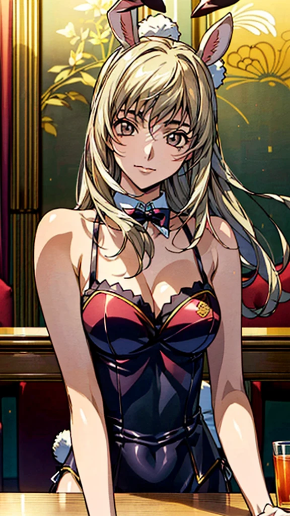 ((masterpiece、Highest quality、High resolution、Tabletop、wallpaper、Realistic、Bright lighting、Professional Lighting、Face Light、Smooth lighting、Japanese women、Adult、Beautiful woman、Highest quality、masterpiece:1.3)), Upper Body、Long legs, Beautiful woman with perfect figure:1.4、(smile:1.2), double eyelid、22-year-old female、Sexy pose、((((Shut your mouth.、One Woman、Bunny girl))))