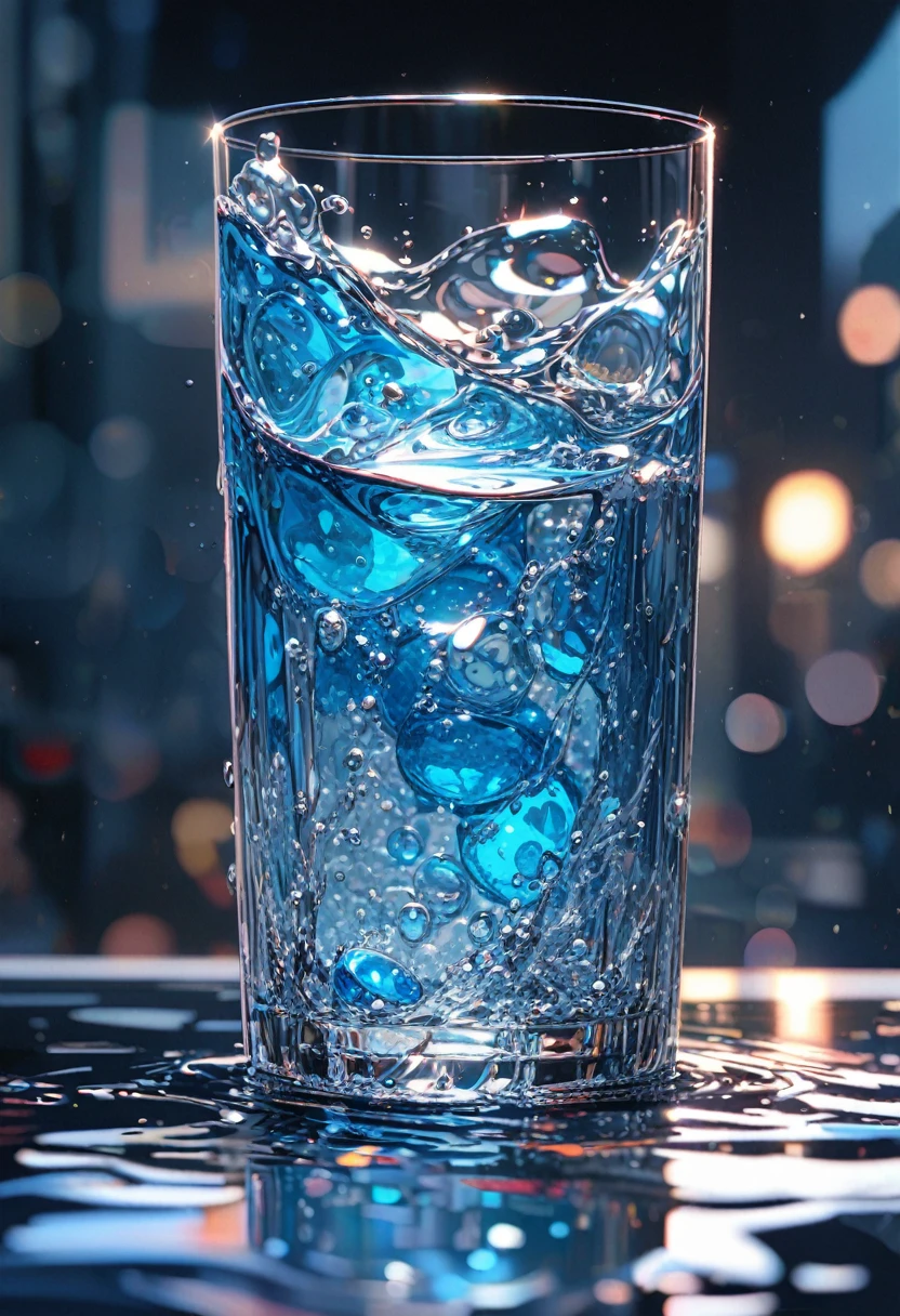 Super detailed, 8K, glass, Water in a glass, bubble, Right blue water, nice, bright