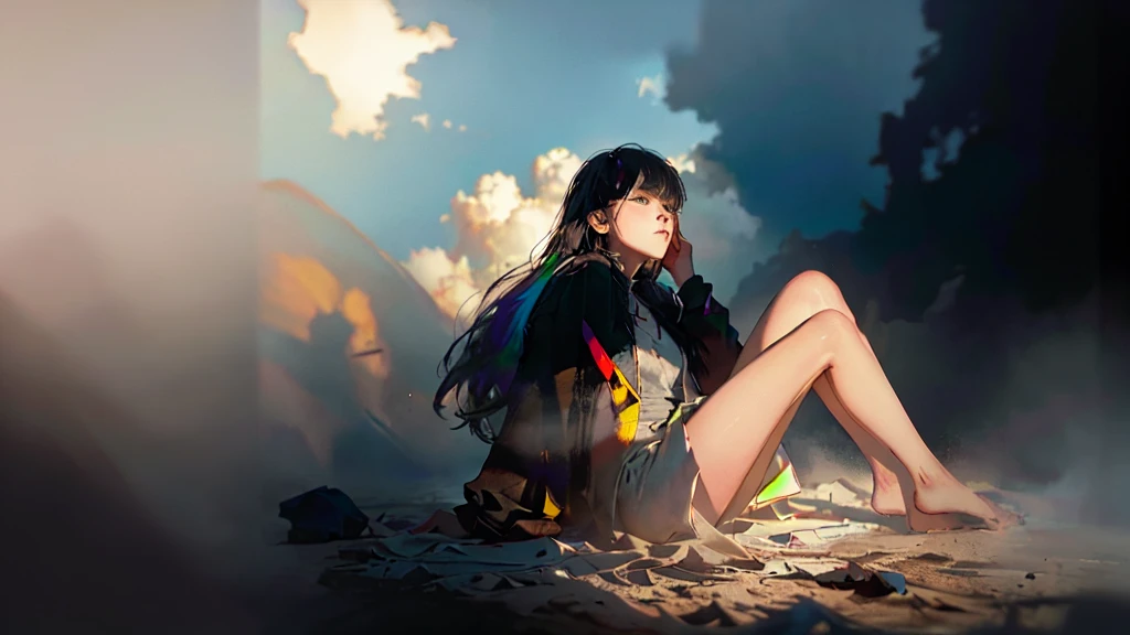 (RAW photo, best quality), (realistic, photo-realistic:1.3), extremely delicate and beautiful, Amazing, finely detail, masterpiece, ultra-detailed, highres,(best illustration), (best shadow),intricate,
A (sad:1.4) girl sit on the top of building,cloud,mist,fogy,
sharp focus, volumetric fog, 8k UHD, DSLR, high quality, (film grain:1.4), Fujifilm XT3,((entoptic patterns,multi-dimensional,multicolored)),
